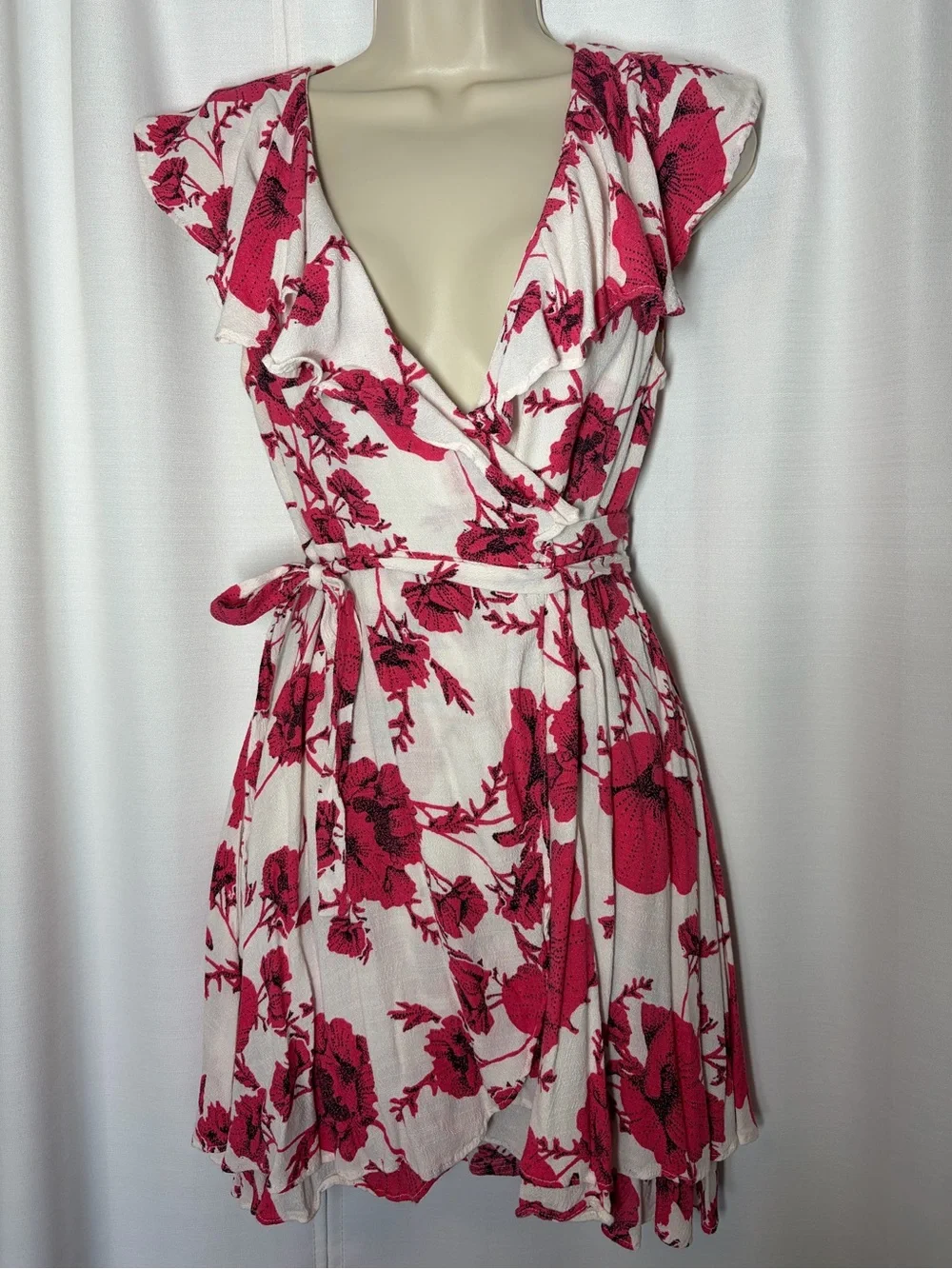 Free People French Quarter Floral Print Mini Wrap Dress Womens Sz S Boho Beach